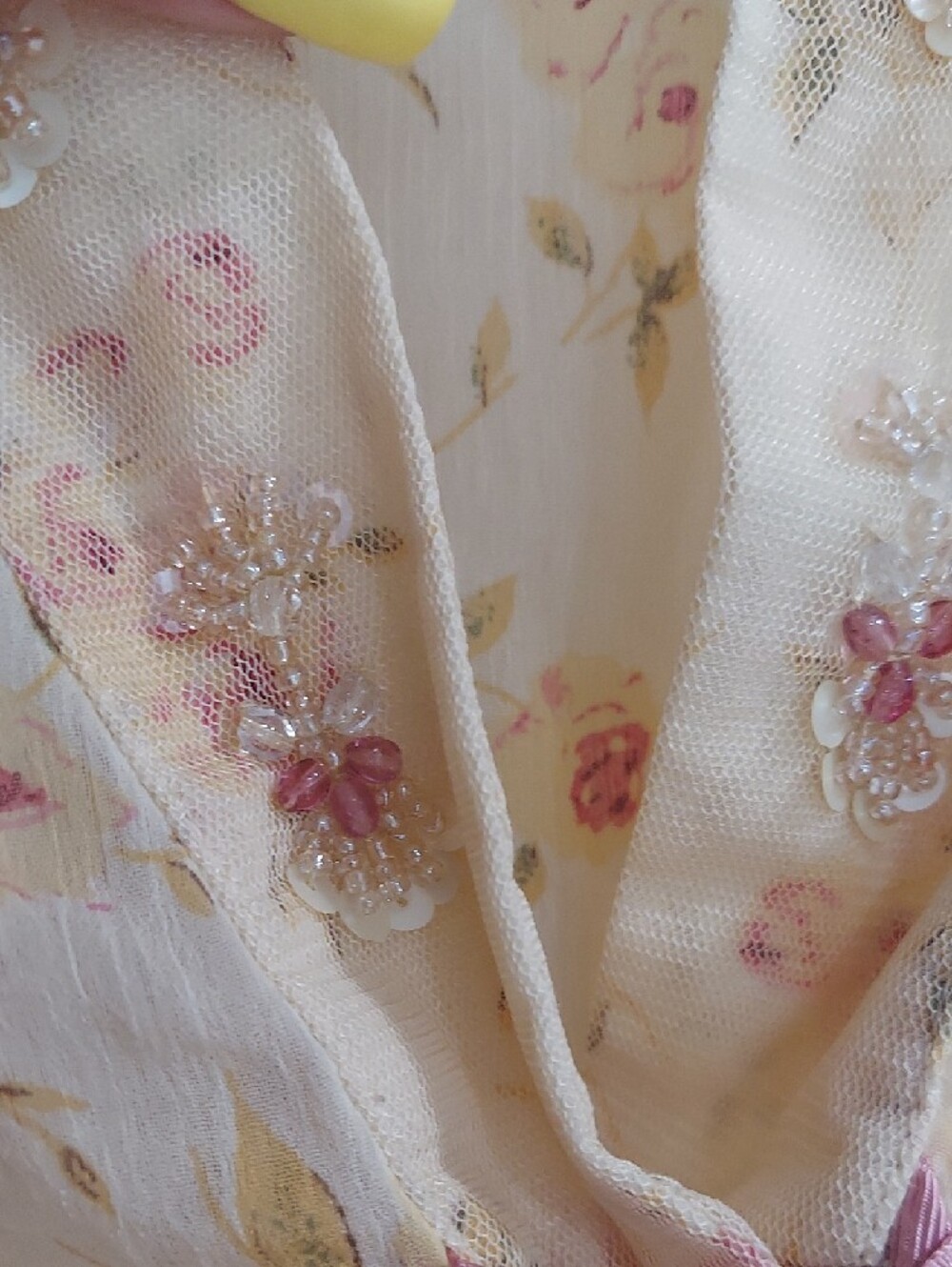 Women's Sheer Floral Tie-Front Blouse - Cream with Pink Floral - Picture 3 of 10